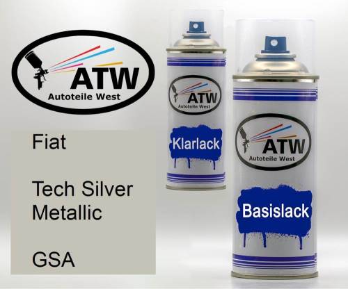 Fiat, Tech Silver Metallic, GSA: 400ml Sprühdose + 400ml Klarlack - Set, von ATW Autoteile West.